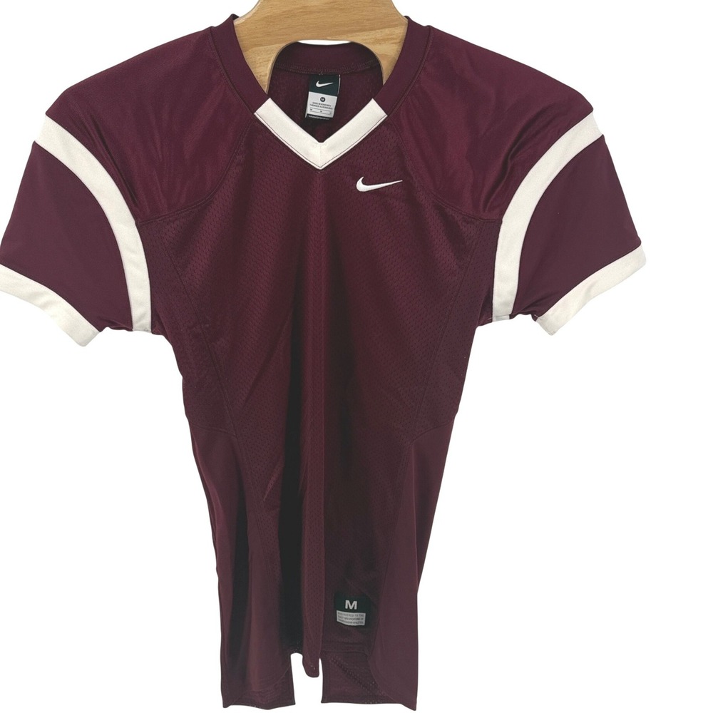 Nike Mens Football Jersey Maroon White V-Neck Mesh Compression 616519-670 M